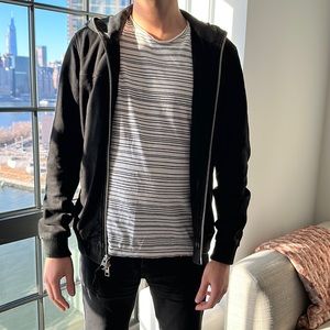 ALL SAINTS Leather Zip-Up Jacket with Hood